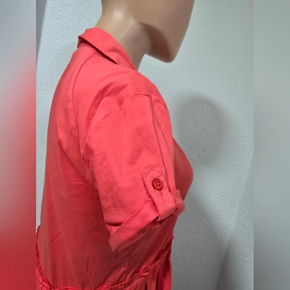Elegant Coral Button-Up Dress - Picture 5 of 9